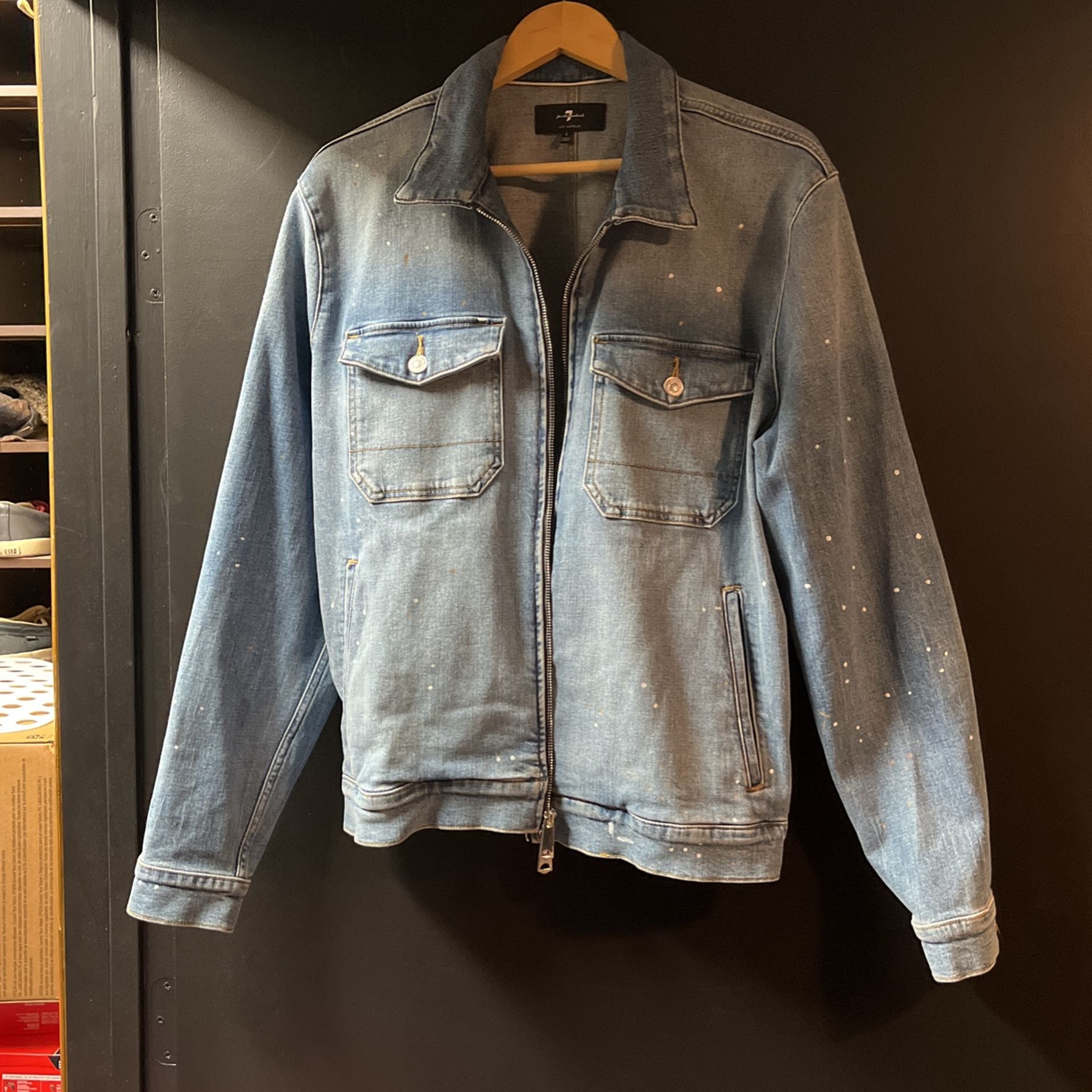 7 denim jacket, paint splatter,All Products : American Fashion Style Bags On Sale