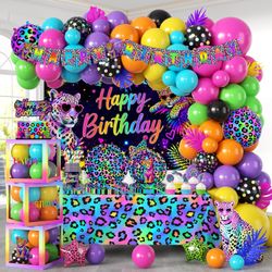 Rainbow Cheetah Birthday Party Decorations Leopard Balloon Arch Tableware Kit