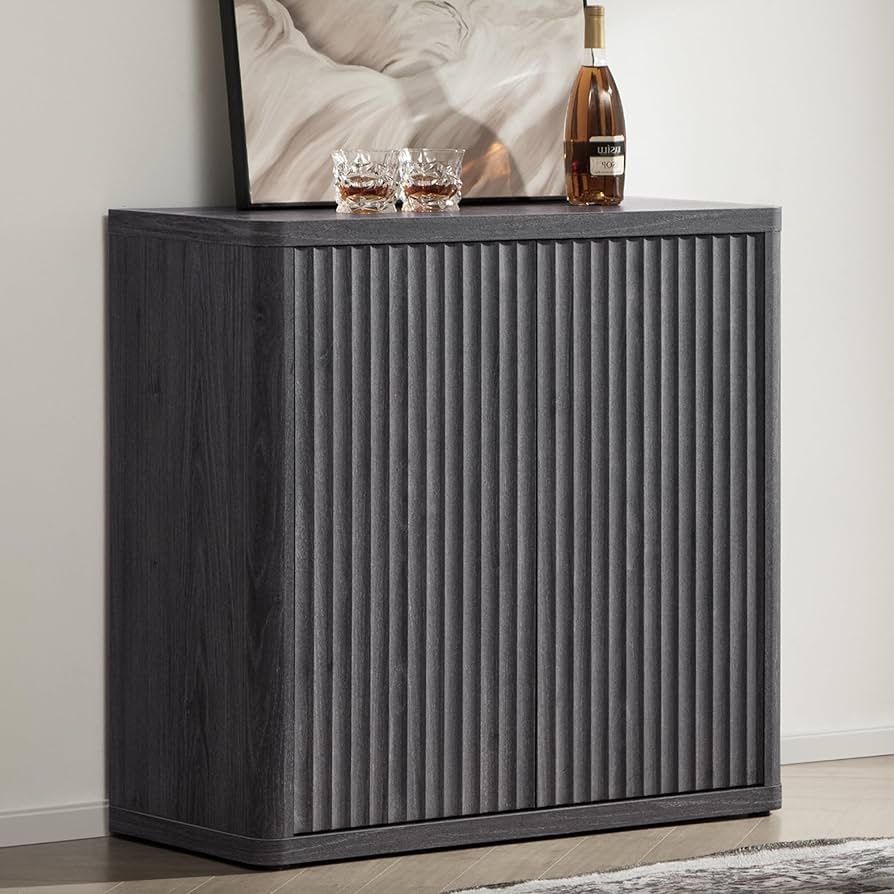 1015 Buffet Cabinet with Storage Sideboard Accent Modern Credenza with Doors & Shelves Fluted 34.6" Tall Media Console Mid Century Coffee Bar Table fo