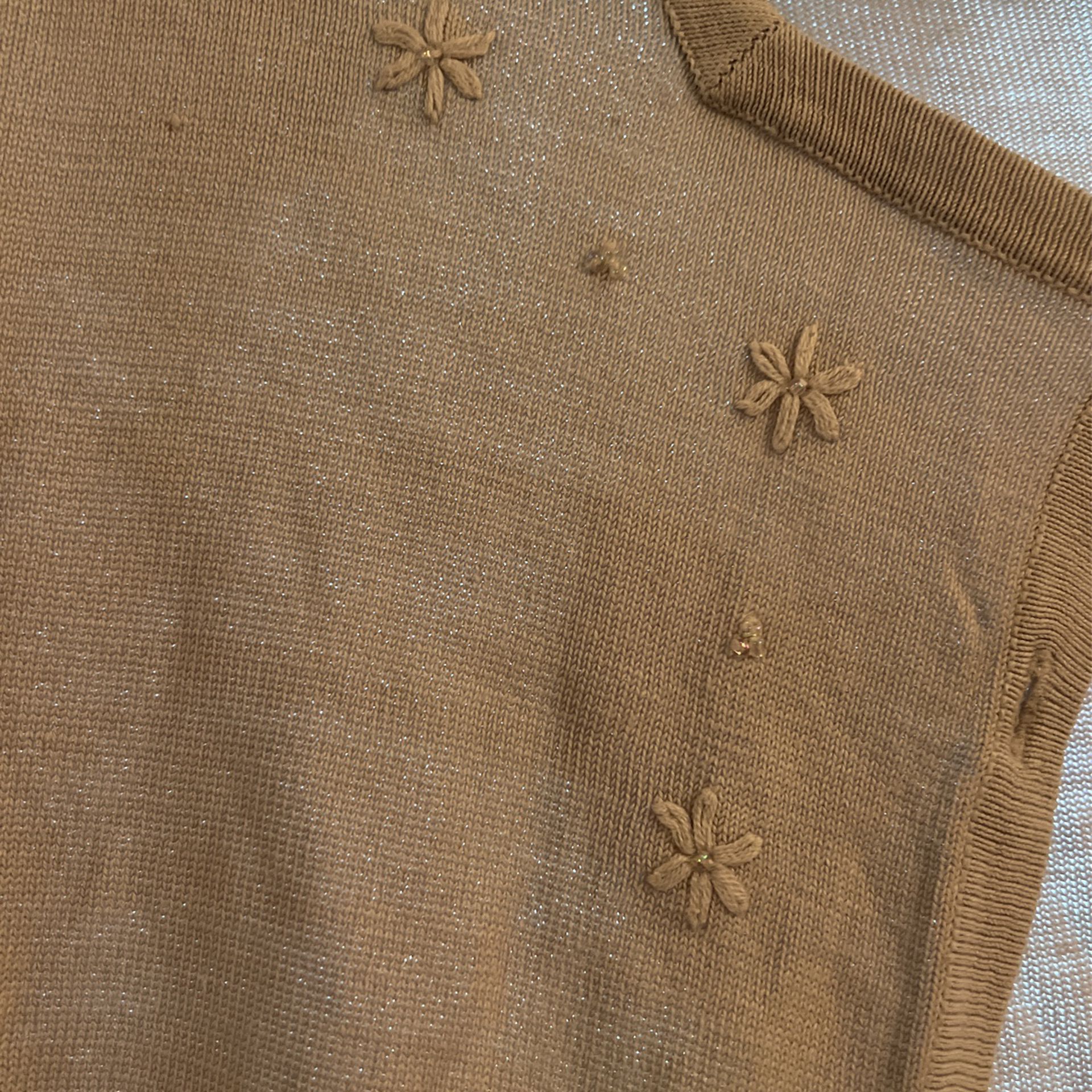 Tan Cardigan With Embroidered Flowers 