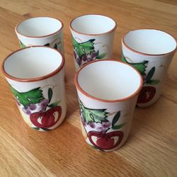 VTG Set of 5 Hand Painted Pear Fruit Juice Glasses MCM Lacco