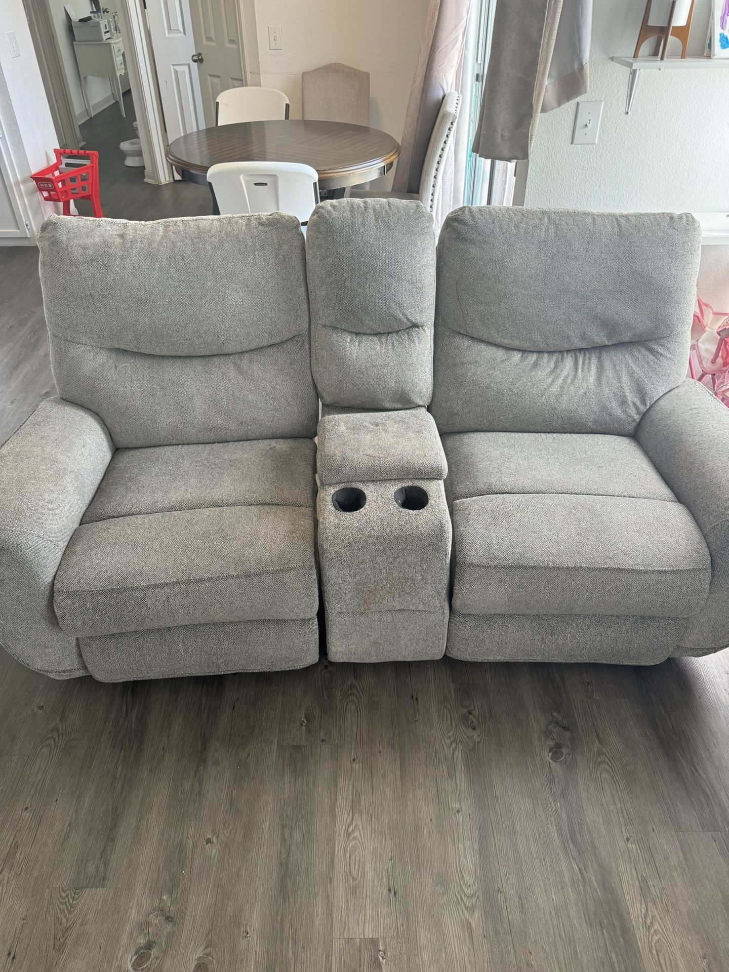 Couch And Double Recliner With Area Rug