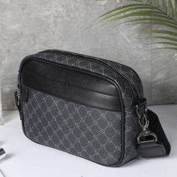 Casual Business Shoulder Bag for Men PU Leather Messenger Bag Wide Strap Crossbody Bags Square Plaid