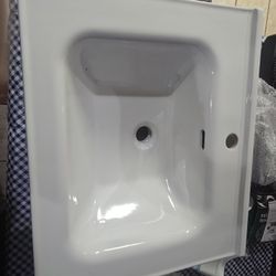  24 Inch Bathroom Vanity Sink Tops - White Drop In Bathroom Sink Ceramic Topmount Rectangular Vanity Top with Overflow And Faucet / Plumbing 