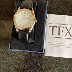 Wrist Watch With Black Leather Band.