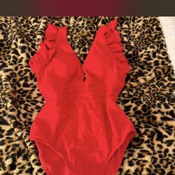 women’s red swimsuit