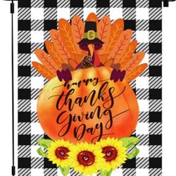 Thanksgiving Fall Garden Flag Pumpkin Outdoor Decor Double Sided Autumn Leaves 12x18