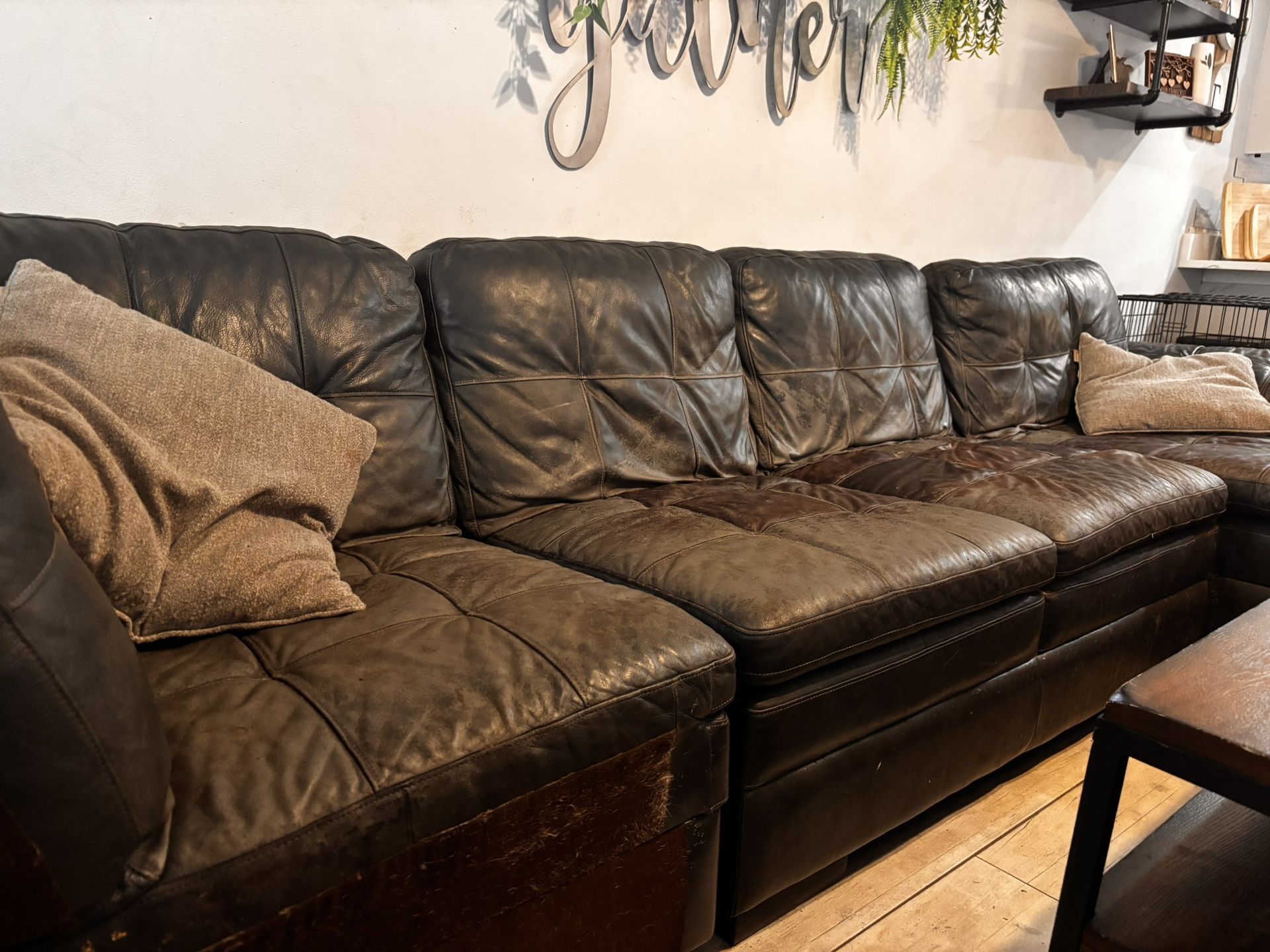 Free Leather sectional with chaise