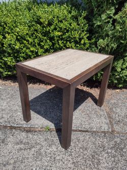 MCM Travertine & Wood Side Table Made in Seattle, WA, c. 1954