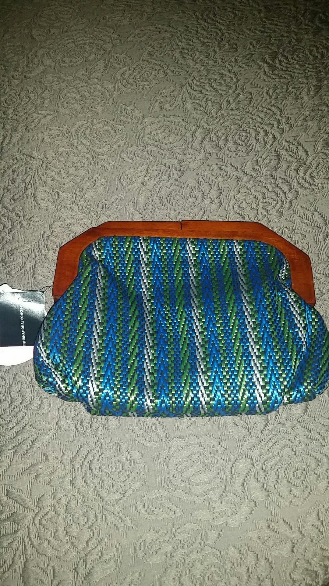 New small woven knit clutch purse wooden accents by INC International Concepts from Macy's