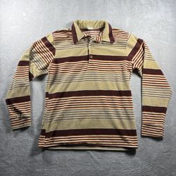 Vintage Mervyn Mens L Velour Brown Stripe Polo Skater Disco Shirt USA 80s 90s#2A