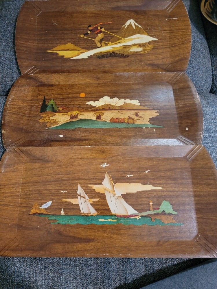 Vintage Haskelite Wood TV Trays Lap Top No Legs 1960s MCM