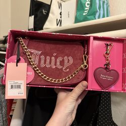Juicy Couture Velour Rhinestone Mini Shoulder Bag + Heart Charm 