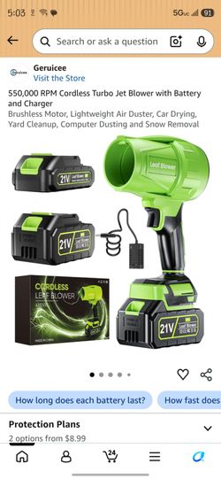 Geruicee Cordless Turbo Jet Leaf Blower 21V