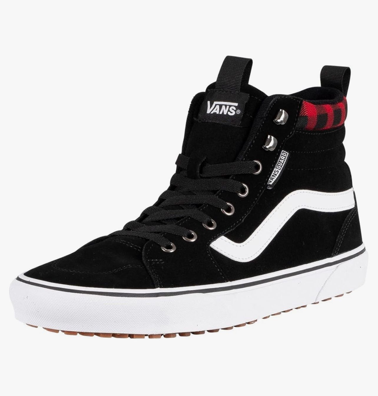 VANS Classic Filmore Mens Black & Red Plaid SK8-Hi Top Solid Black Sneakers 10.5