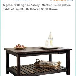 Ashley Mestler Solid Wood Rectangular Coffee Table - Rustic Brown