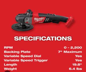 Milwaukee new 7” polisher variable speeds