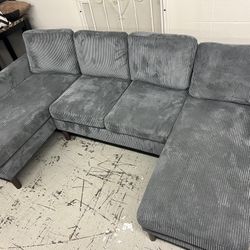 New Corduroy Duo Chaise Sectional.  Grey.  58” X 100” X 58”.  Free Delivery!