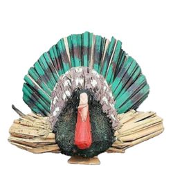Hand Carved Wood Palm Tree TURKEY DECOR 14"X 12.5" Inches Hand Made In Philippines RARE