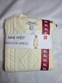 Nine West Cable Knit Sweater Dress Cream