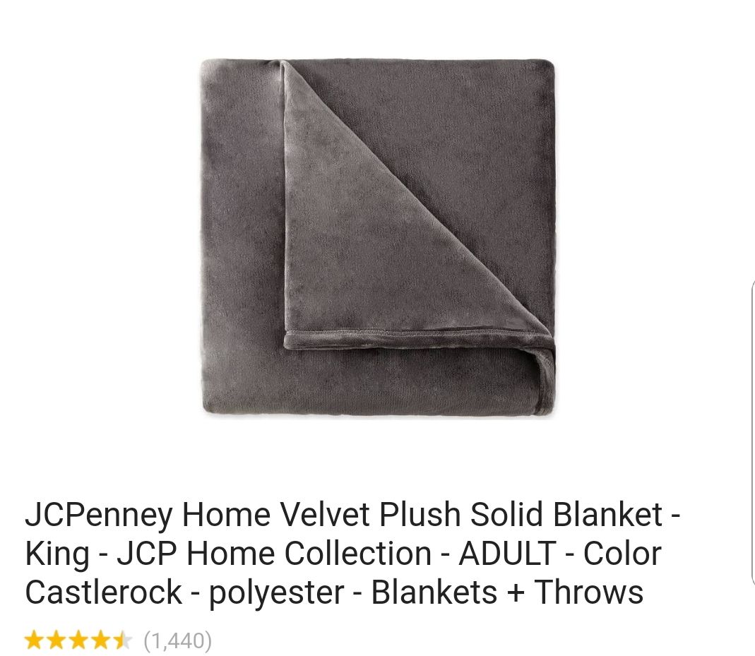 JCPenney Home Velvet Plush Solid Blanket - King - JCP Home Collection - ADULT - Color Castlerock - polyester - Blankets + Throws