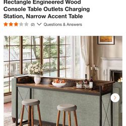Rustic brown Console table - Engineered wood With Charging Station