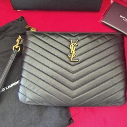 Authentic YSL Saint Laurent Black Pouch Wristlet Bag 