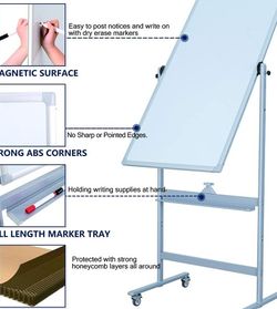 New in Box. 48X24 Rolling Mobile White Board. Double Sided, Magnetic, Dry Erase Board.
