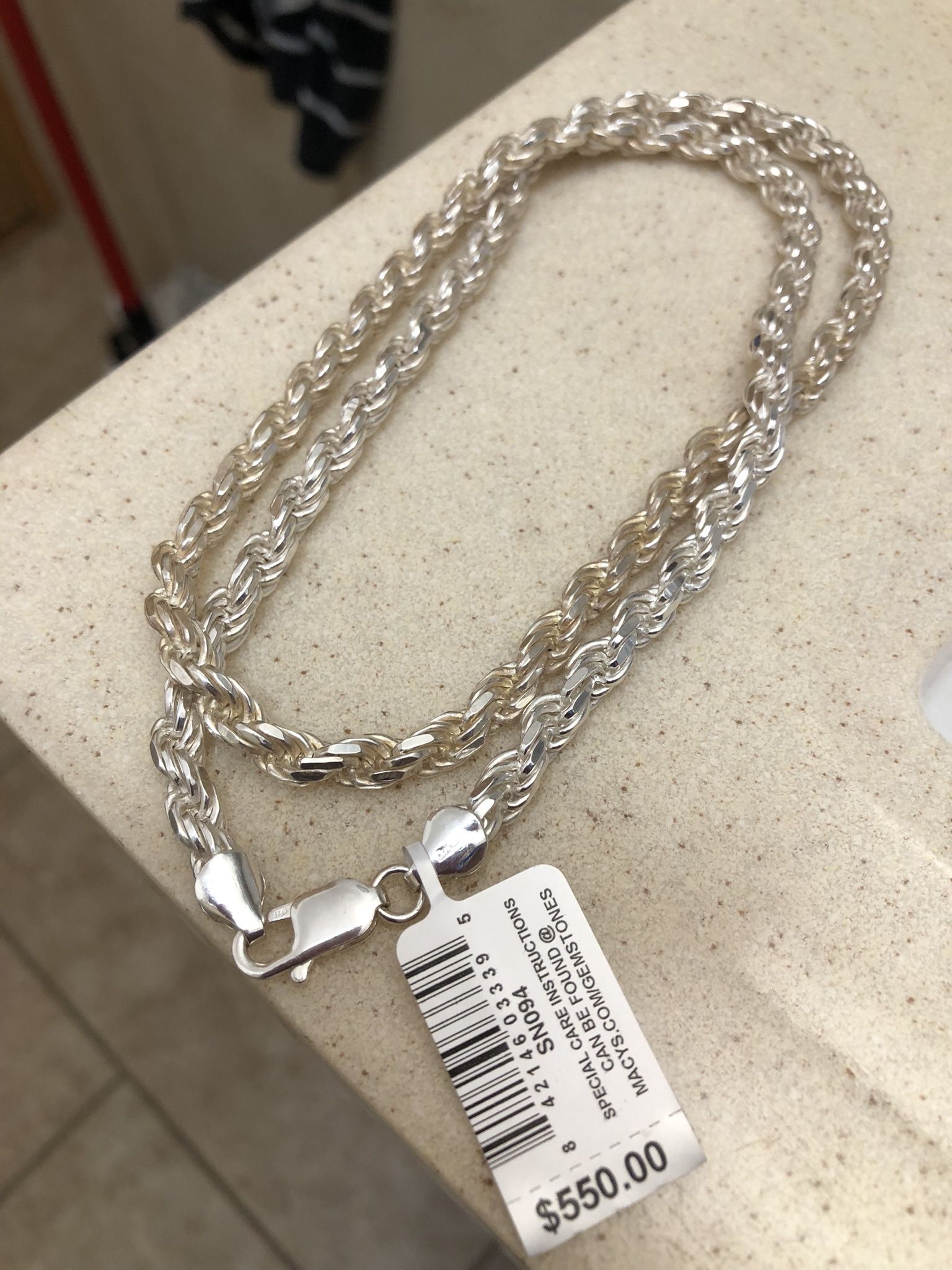 Silver Rope Brand New 24 Inch Long 6.5 MM Wide 