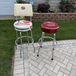SET OF TWO  VINTAGE BAR/ GARAGE STOOLS. $60.00  FOR BOTH OR BEST OFFER. 