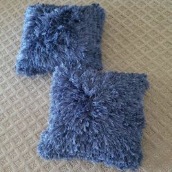 2) Beautiful BLUE SHAG PILLOWS 