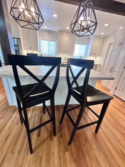 Black Solid Wood BAR HEIGHT CHAIRS Set of 2