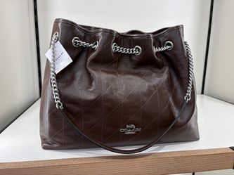 Coach Evelyn Shoulder Bag Quilted Leather Maple Silver Hardware ac-01-019