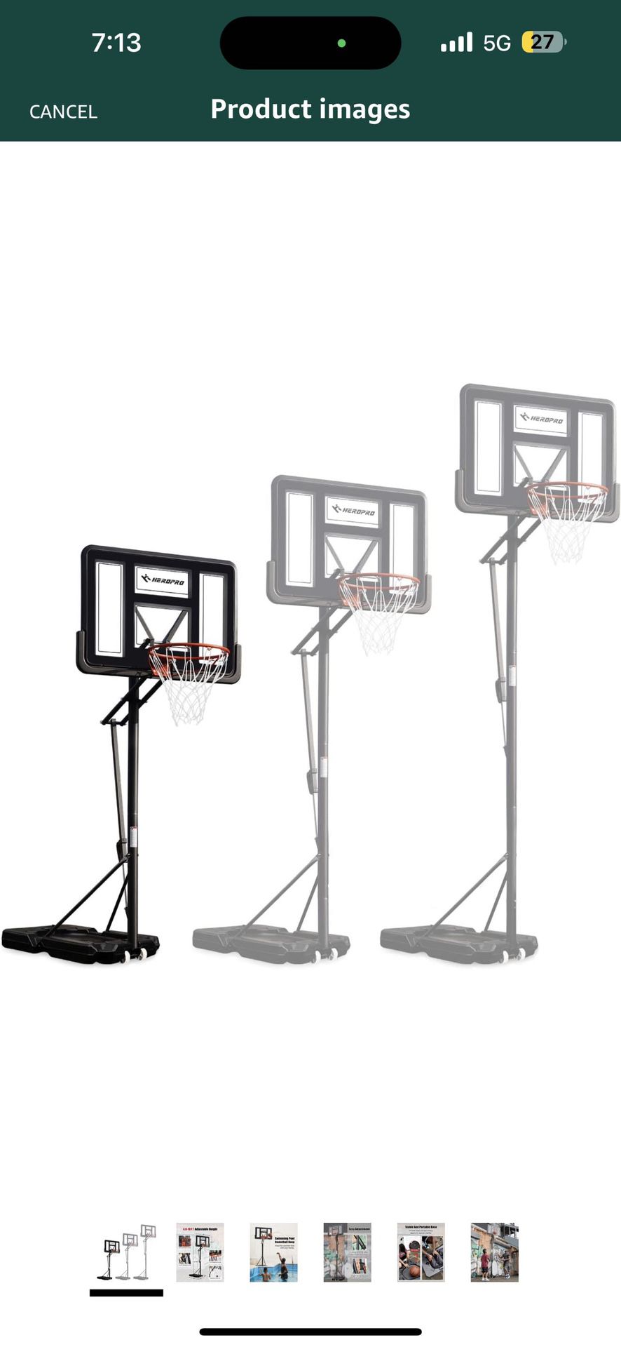 Portable Basketball Hoop Outdoor with 29-44 Inch Backboard, 3.2-10FT Adjustable Height, Swimming Pool Basketball Hoop & Goal for Kids/Teens/Adults Ind