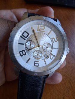 Silpada Watch Large Face Chrono Leather Stainless Steel Watch