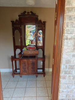 Wooden hall tree with mirror