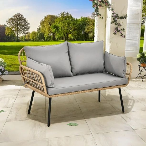 Patio Loveseat Sofa, All Weather Wicker Rattan Seater Sofa with