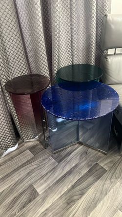 Set of 3 Round Side Tables with Resin Tops
