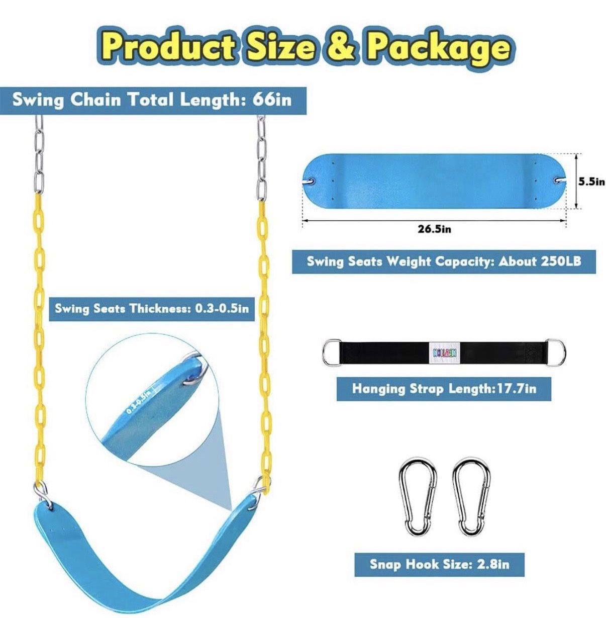 Brand new. Swings Seat with 66" Chain Plastic Coated