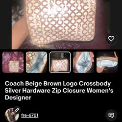 Coach Beige Brown Logo Crossbody Silver Hardware Zip Closure Women’s Designer