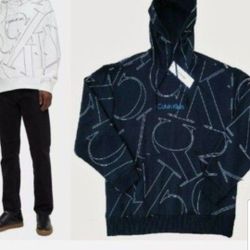 CALVIN KLEIN NEW 2022 MEN'S LONG SLEEVES ALL AROUND BIG CK PRINT HOODIE SWEATER SIZE LARGE BAGGY FIT BLACK BRAND NEW WITH TAGS CHECK OUT MY OFFERS. 