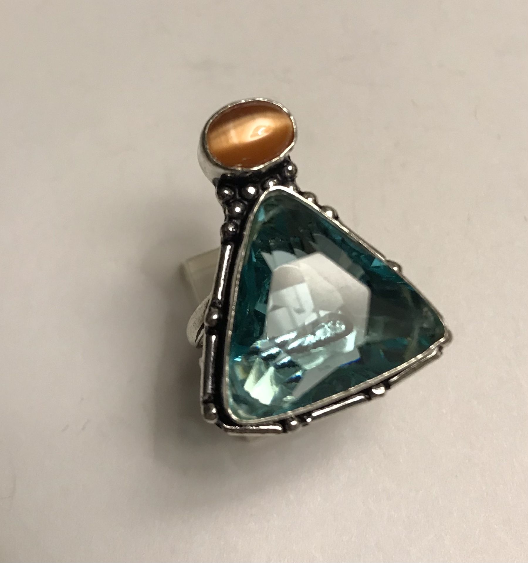 Blue Topaz Cat Eye 925 Sterling Silver Ring