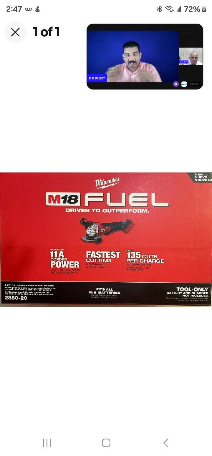 Milwaukee 2880-20 M18 18 volt Fuel 4 1/2 Grinder w Paddle Switch NEW in Box