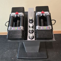 70lb Powerblocks Elite USA Adjustable Dumbbells With Column Stand