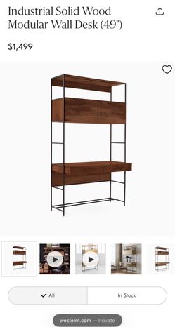 Industrial Solid Wood Modular Wall Desk (49")