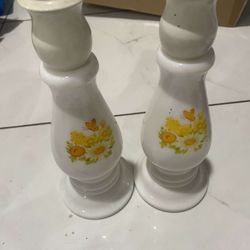 Set of 2 Avon Buttercup Candlestick Holder Bottle - Moonwind cologne - 1974