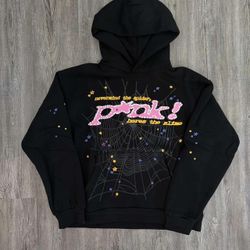 Sp5der Punk Hoodie Black Spider worldwide Pink