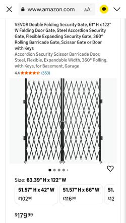 VEVOR Double Folding Security Gate, 61" H x 122" W Folding Door Gate, Steel Accordion Security Gate, Flexible Expanding Security Gate, 360° Rolling Ba