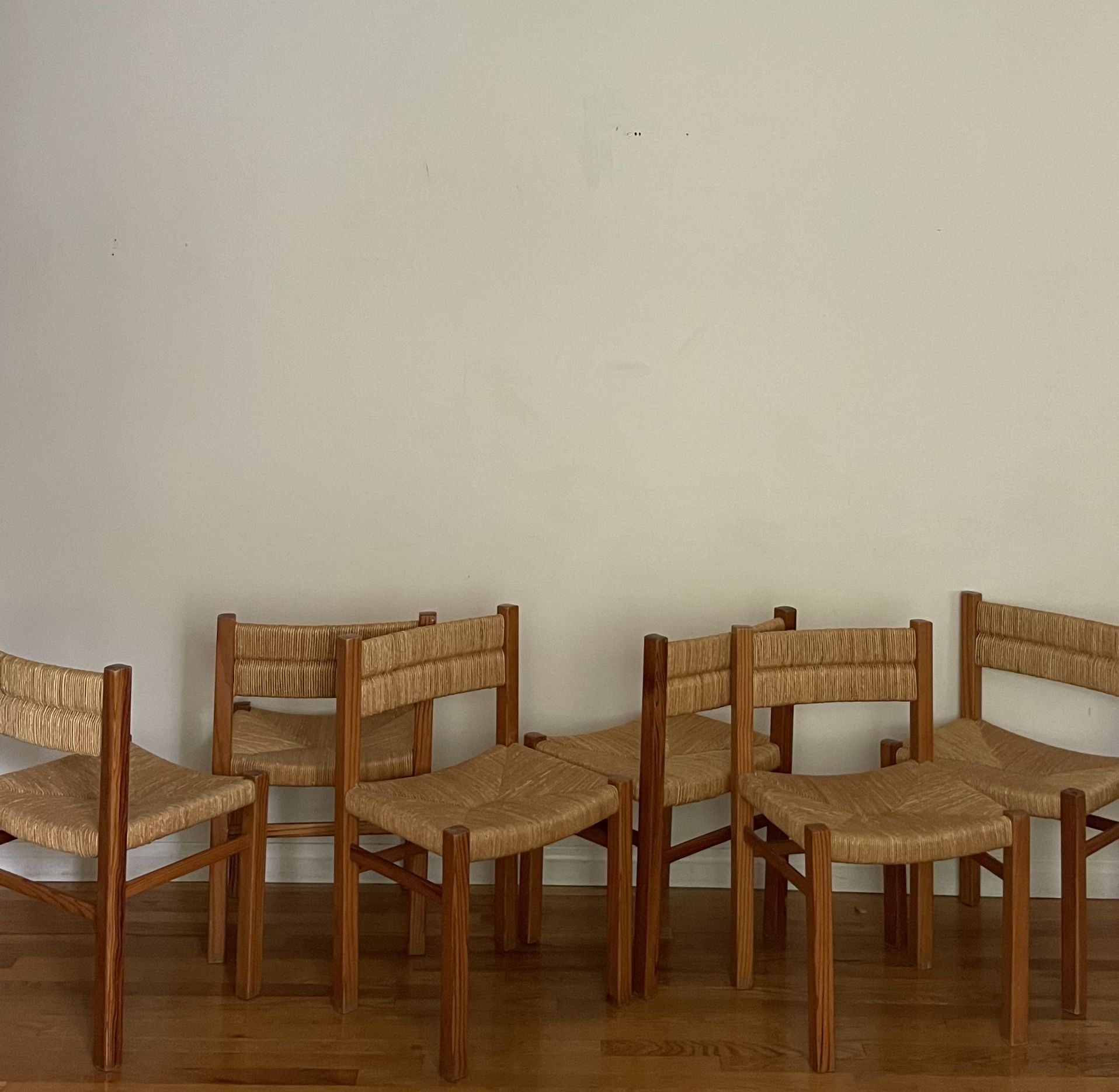 Vintage French Mid Century Rustic Dining Chairs 