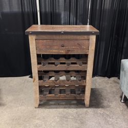 Rustic Wood End Table with Wine Rack Storage